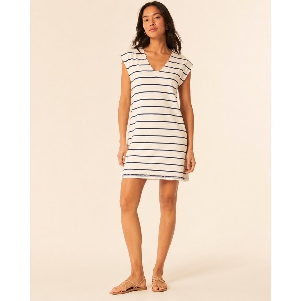 Madewell T-Shirt Dress XS White Blue Striped Mini Casual Shift Resort Coastal